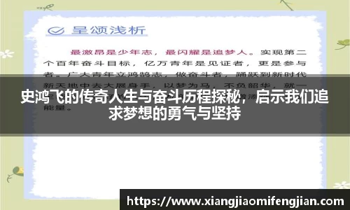 史鸿飞的传奇人生与奋斗历程探秘，启示我们追求梦想的勇气与坚持